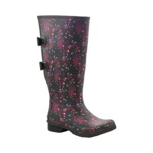 Chooka Women's Black and Red Floral Rain Boots